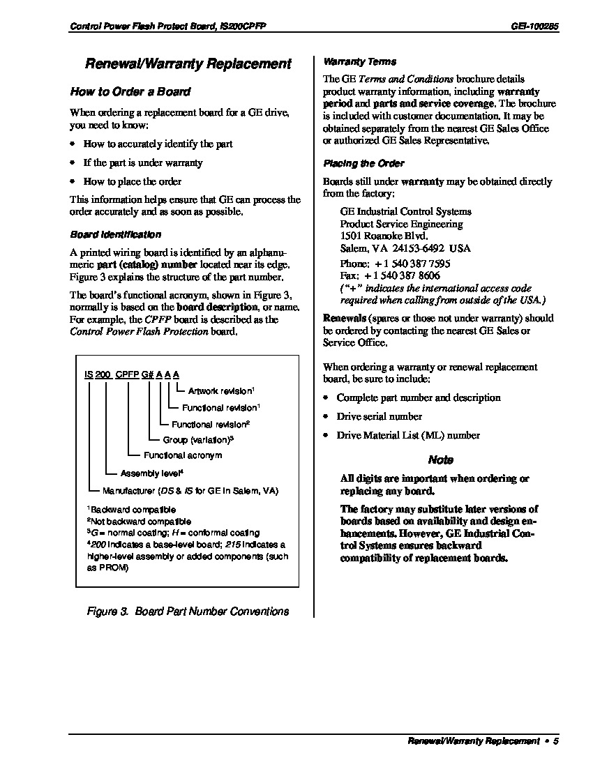 First Page Image of IS200CPFPG1A Control Power Flash Protect Board Renewal Replacement Warranty.pdf